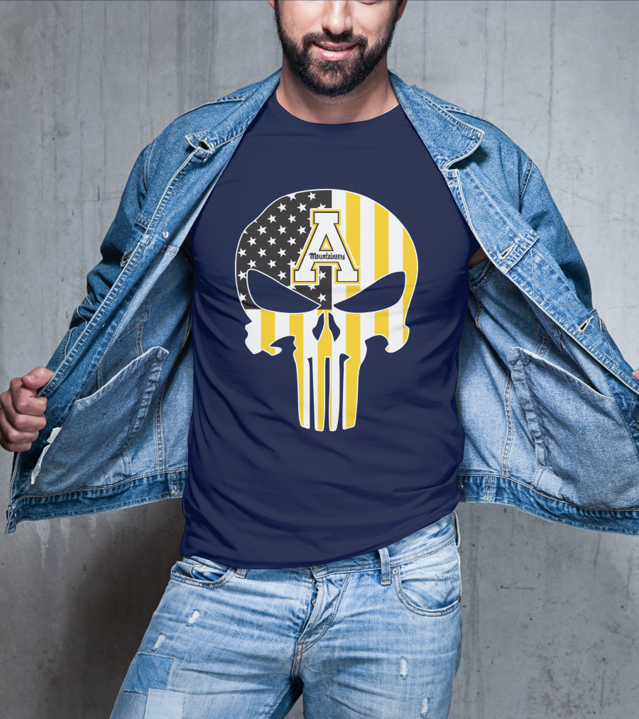 Appalachian State Mountaineers Punisher Skull American Flag T-Shirt