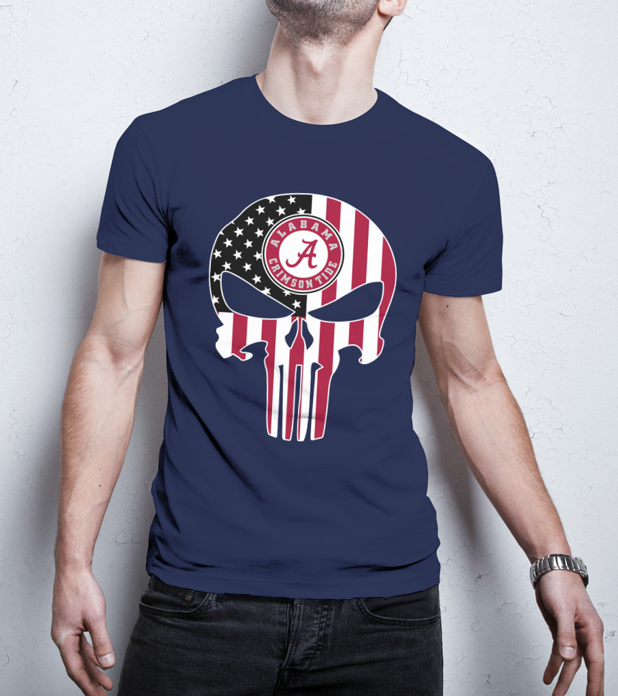 Alabama Crimson Tide Skull American Flag '64 The Punisher T-Shirt