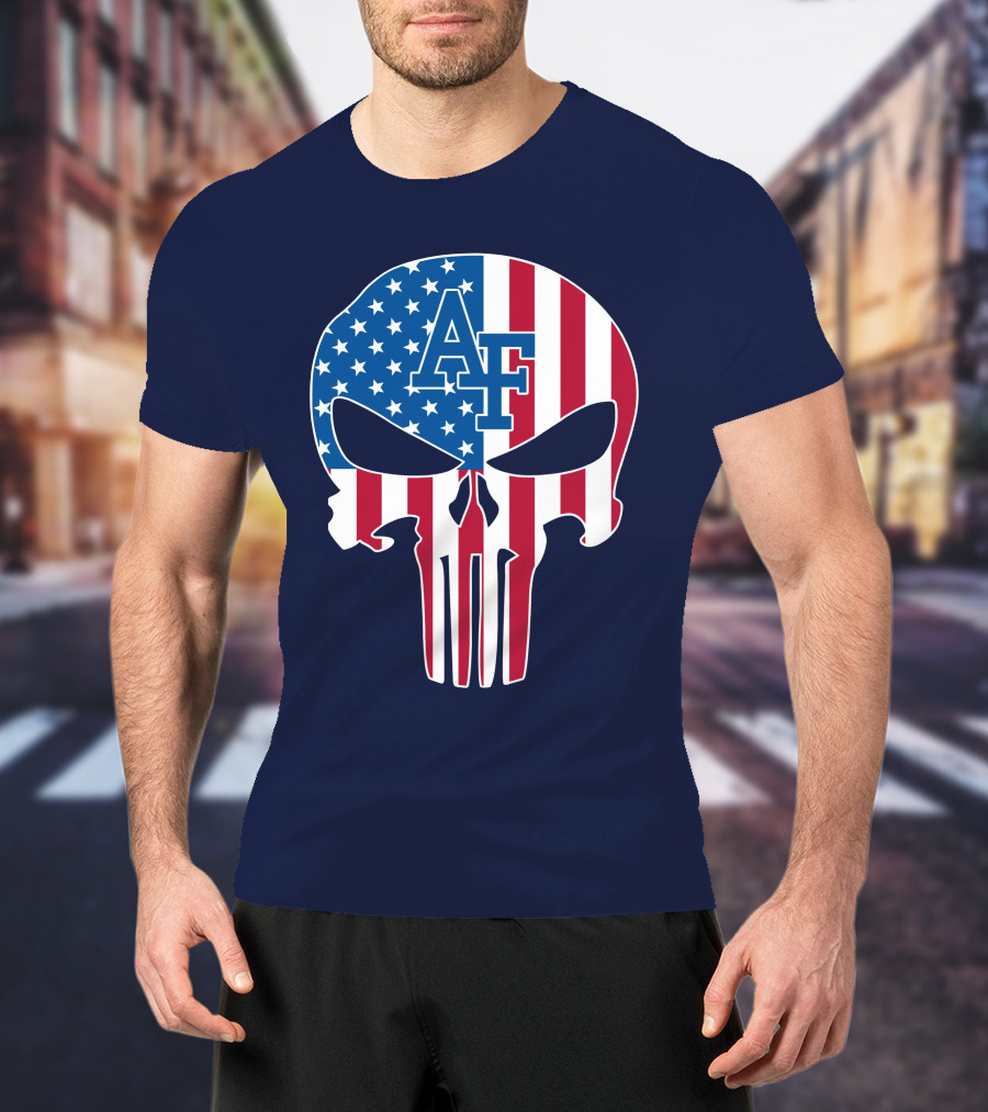 Af 65 Air Force Falcons American Flag Punisher Skull T-Shirt