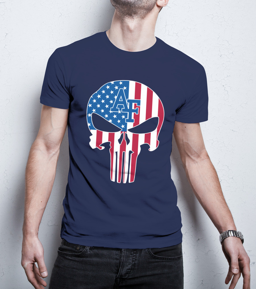 Af 65 Air Force Falcons American Flag Punisher Skull T-Shirt