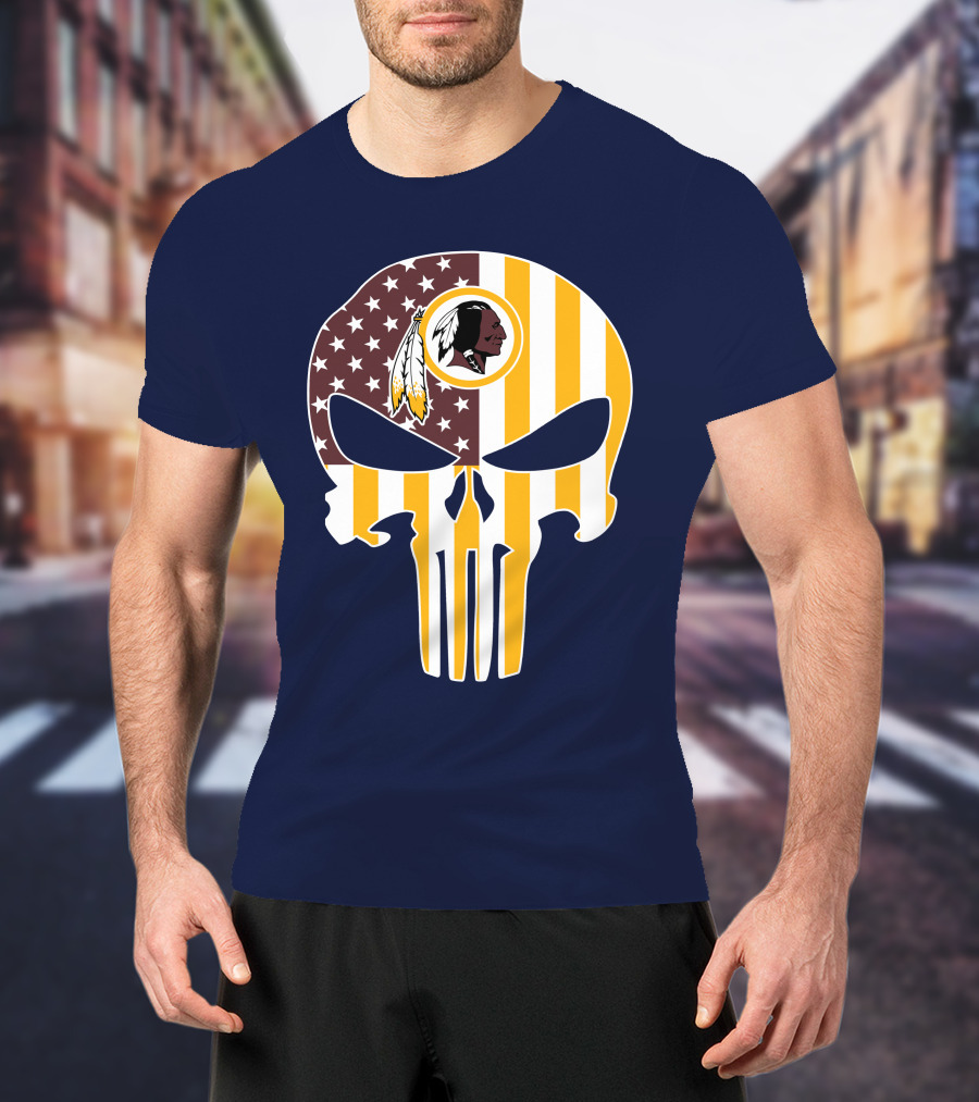 Washington Redskins Punisher Skull American Flag T-Shirt