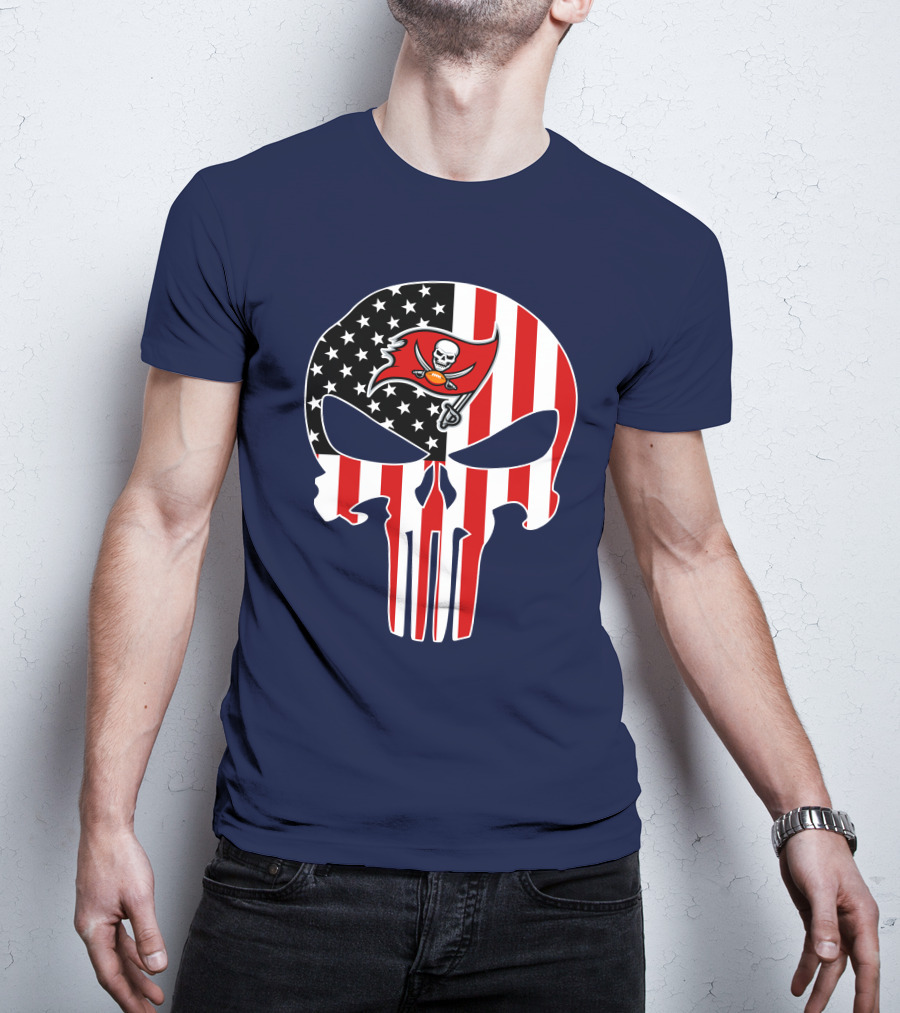 Tampa Bay Buccaneers American Flag Punisher Skull T-Shirt