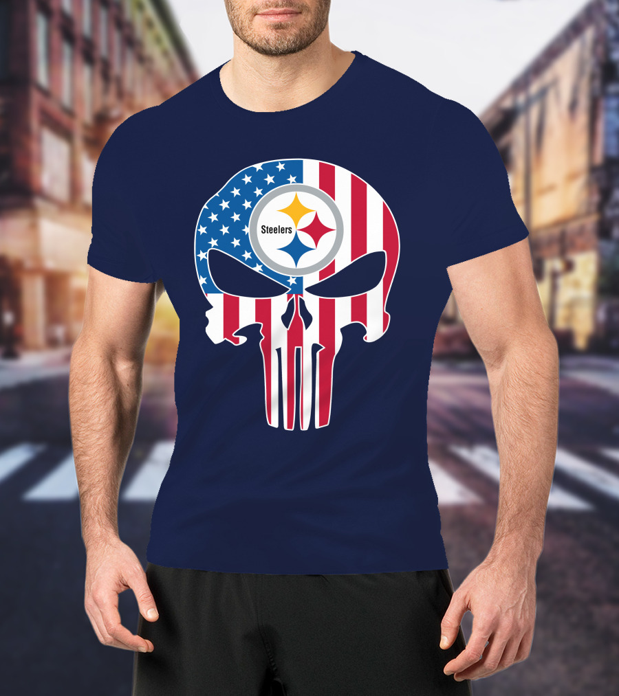 Pittsburgh Steelers The Punisher American Flag T-Shirt
