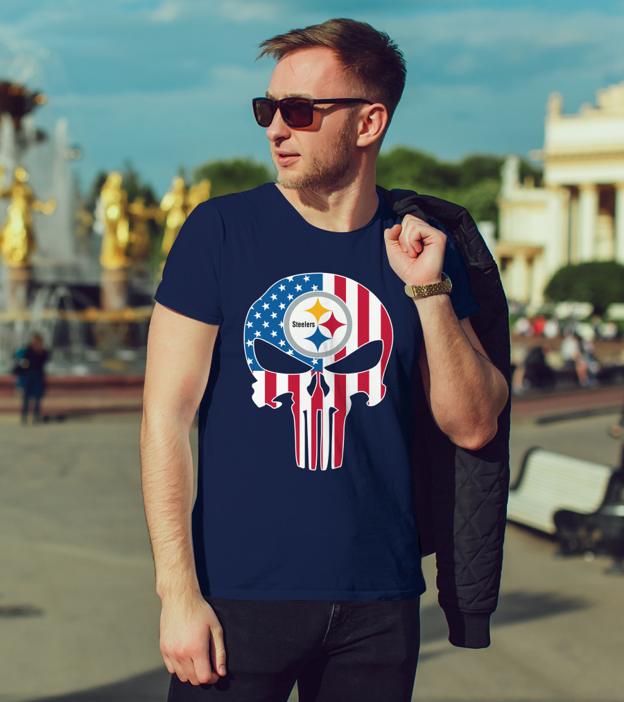 Pittsburgh Steelers The Punisher American Flag T-Shirt
