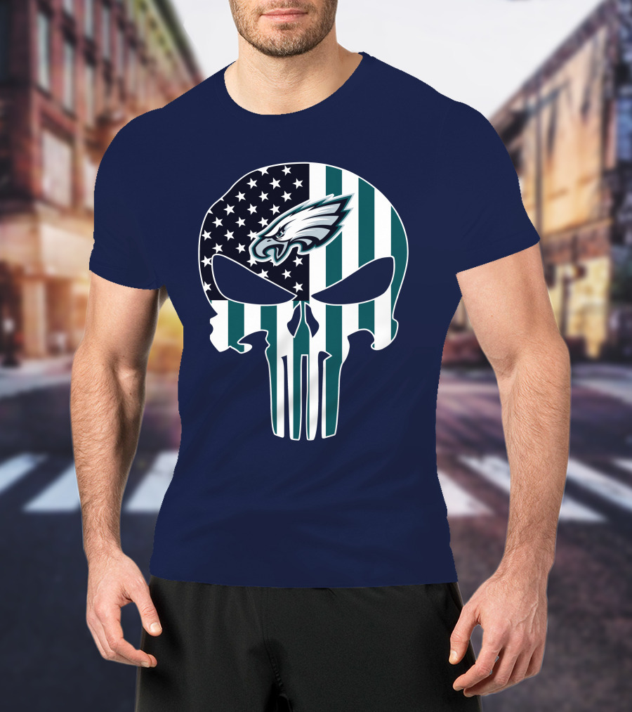 Philadelphia Eagles Punisher Skull American Flag T-Shirt