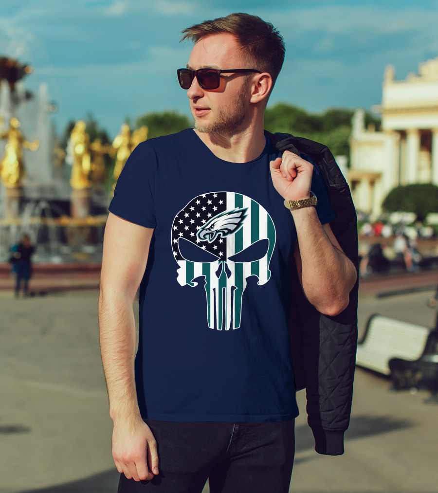Philadelphia Eagles Punisher Skull American Flag T-Shirt