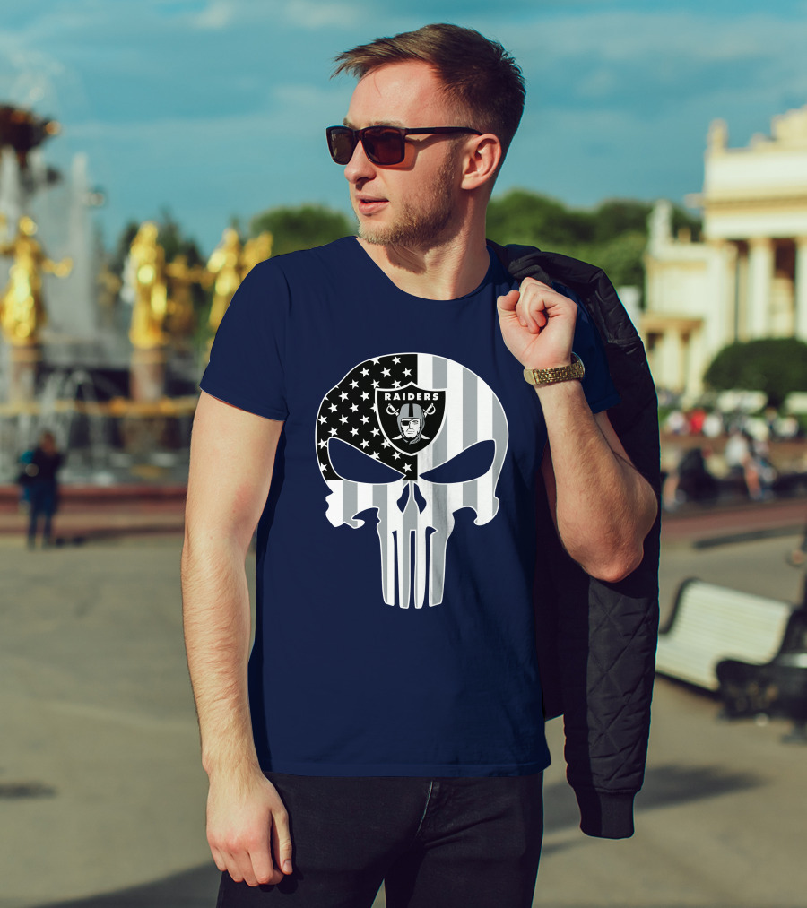 Oakland Raiders Punisher Skull American Flag T-Shirt