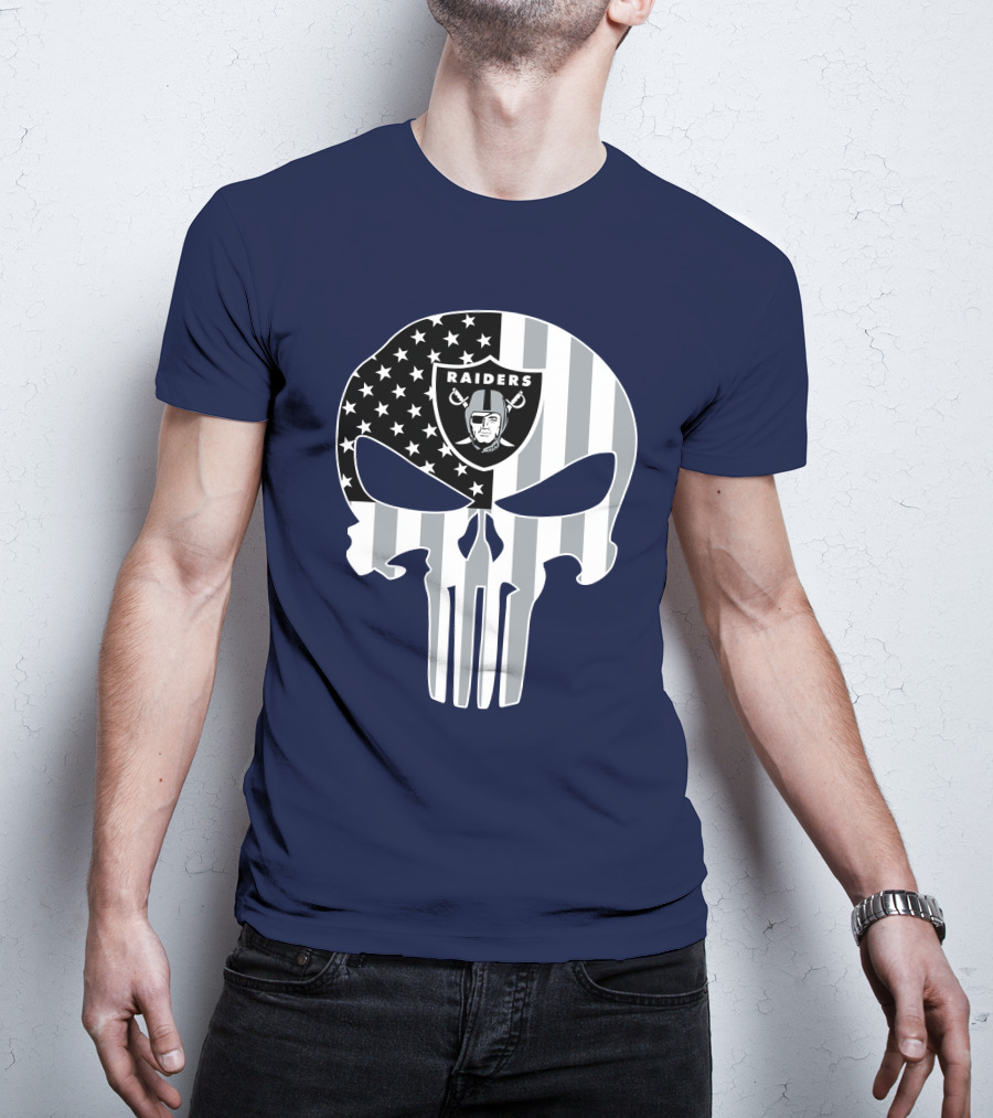 Oakland Raiders Punisher Skull American Flag T-Shirt