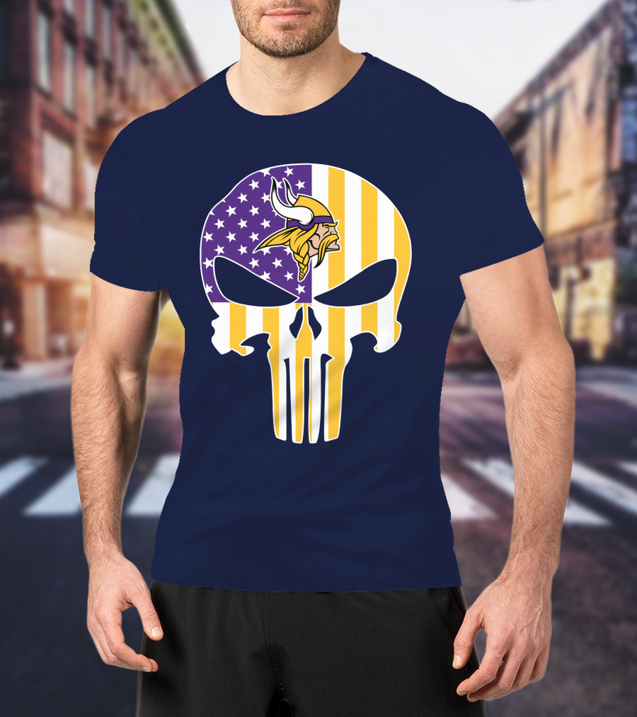 Vikings American Flag Skull Punisher T-Shirt