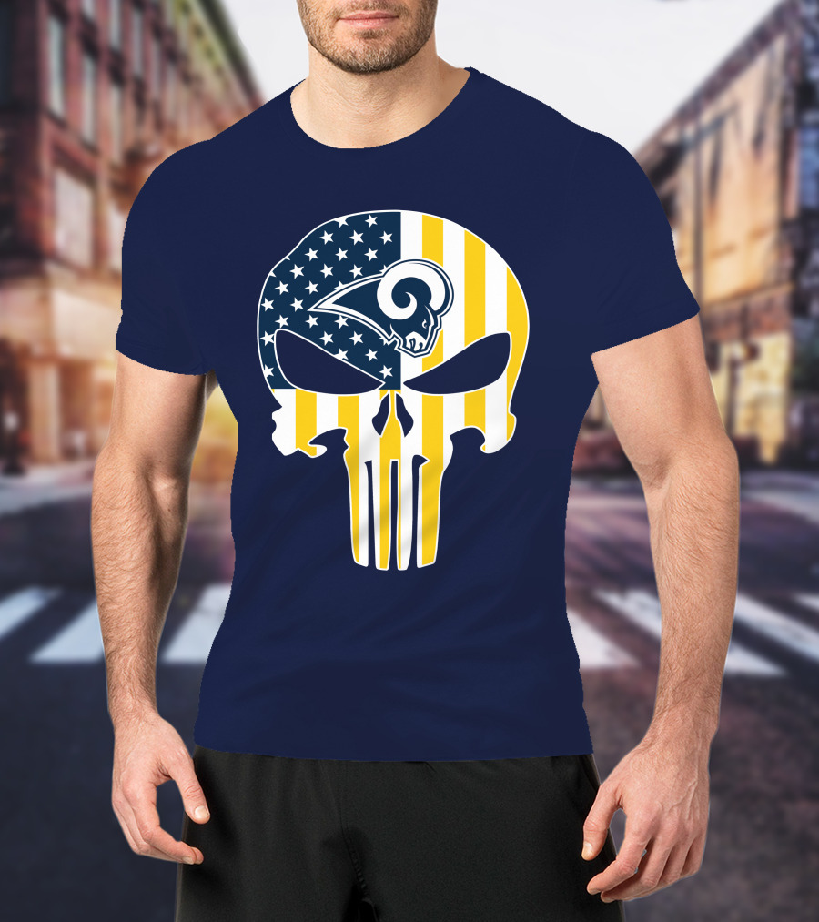 Los Angeles Rams The Punisher American Flag Skull T-Shirt