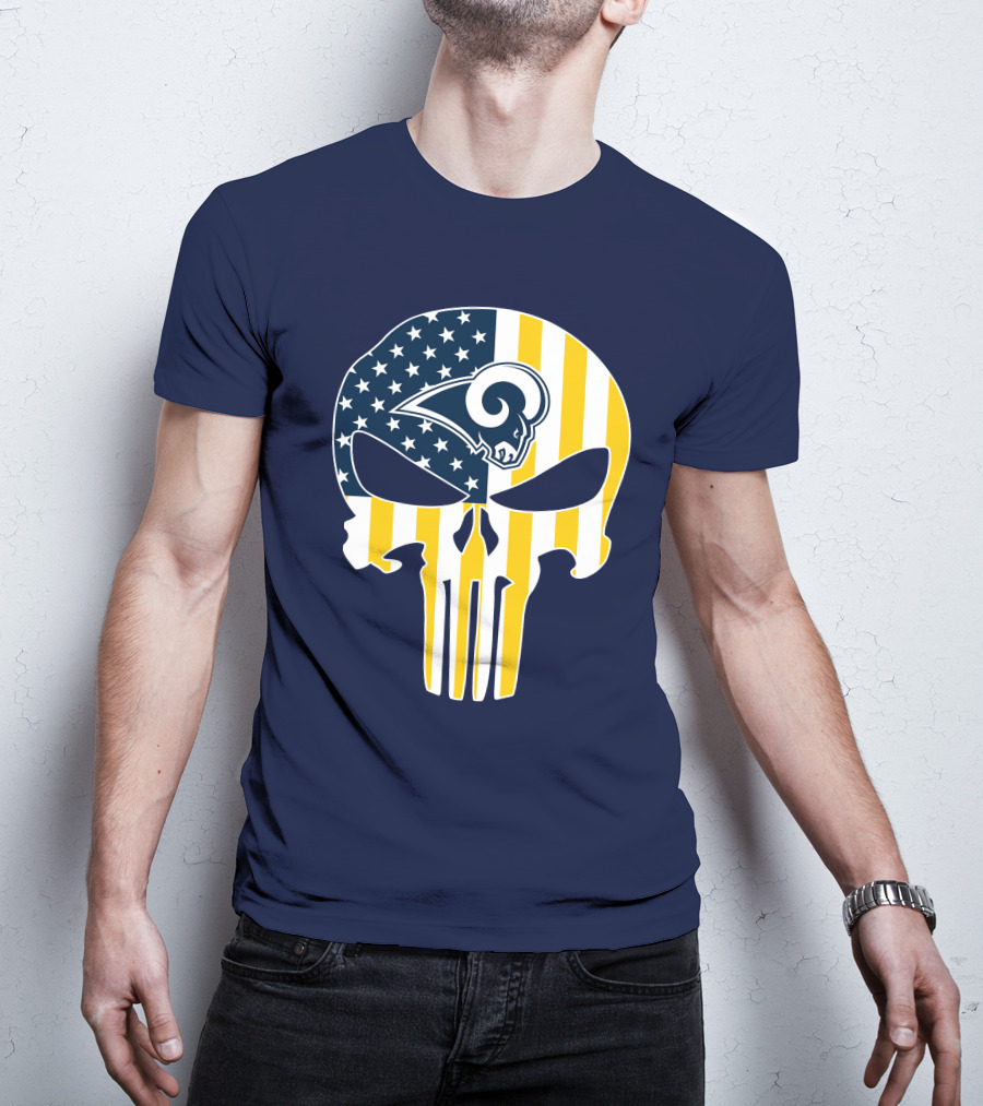 Los Angeles Rams The Punisher American Flag Skull T-Shirt