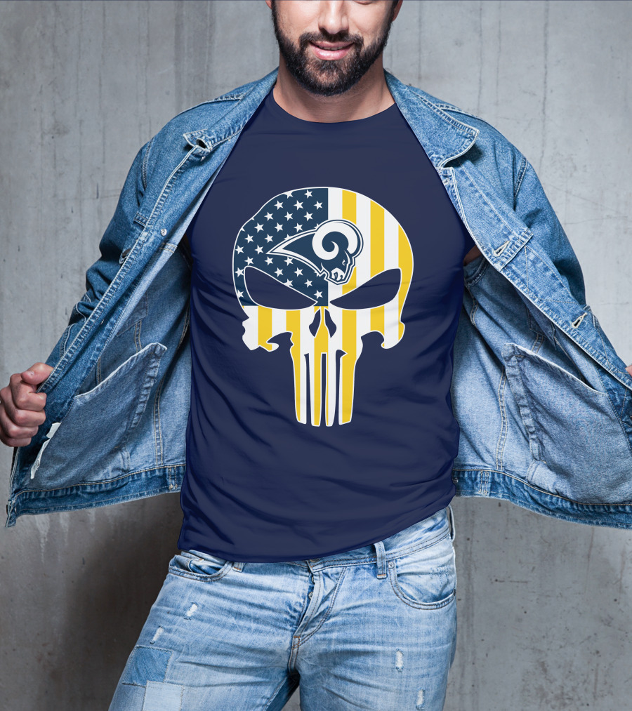 Los Angeles Rams The Punisher American Flag Skull T-Shirt