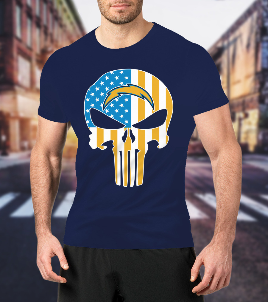 Los Angeles Chargers Skull Punisher American Flag T-Shirt