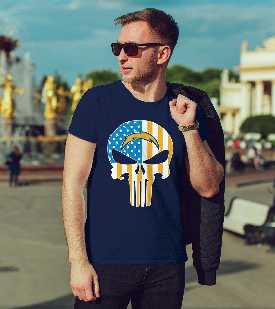 Los Angeles Chargers Skull Punisher American Flag T-Shirt