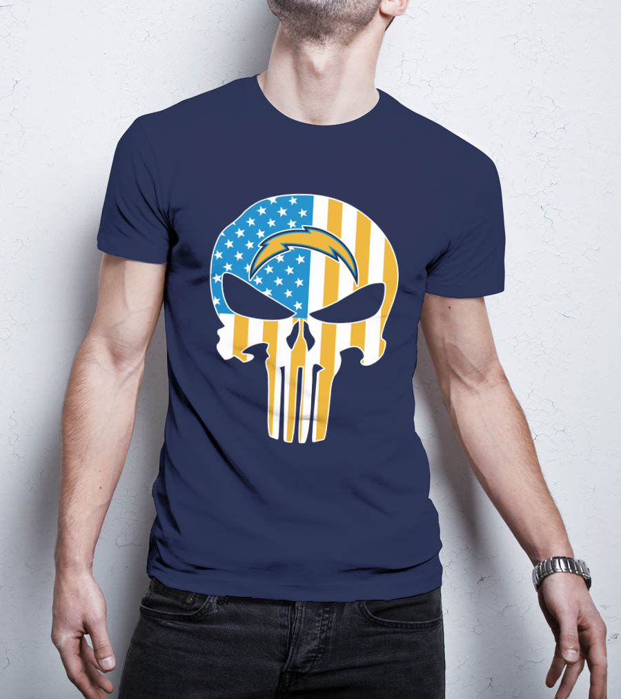 Los Angeles Chargers Skull Punisher American Flag T-Shirt