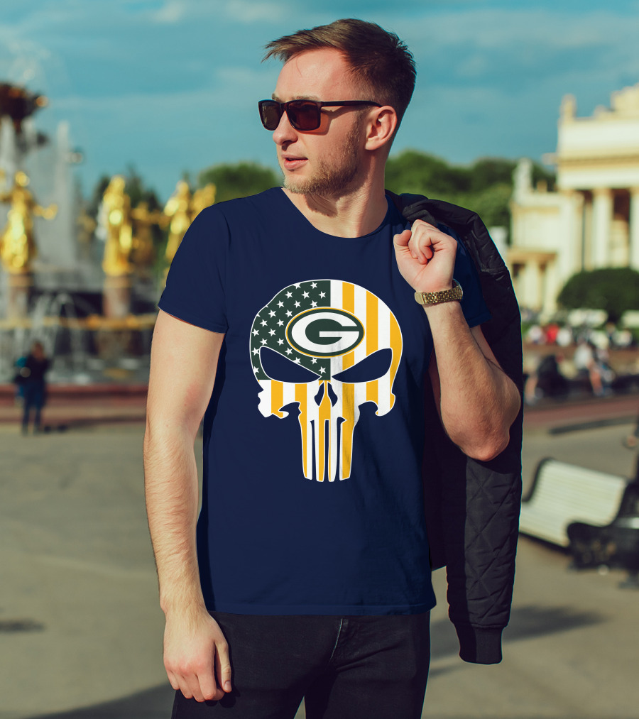 Green Bay Packers The Punisher American Flag Skull T-Shirt