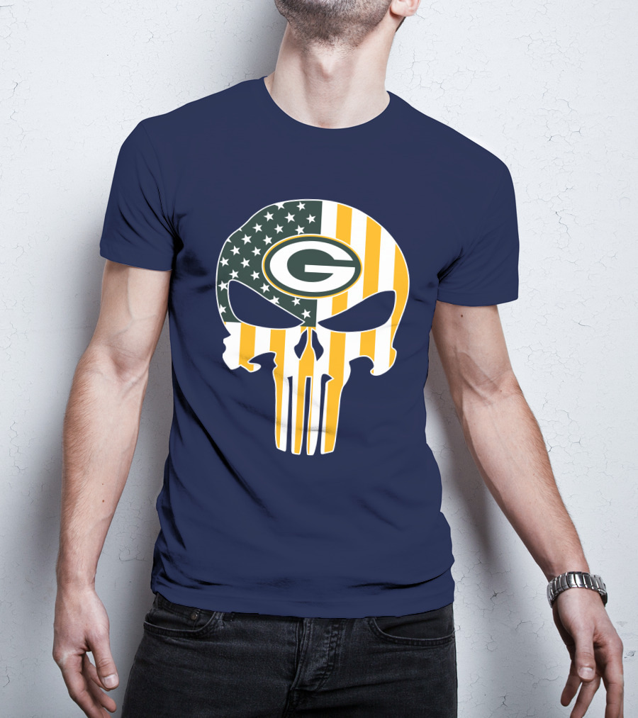 Green Bay Packers The Punisher American Flag Skull T-Shirt