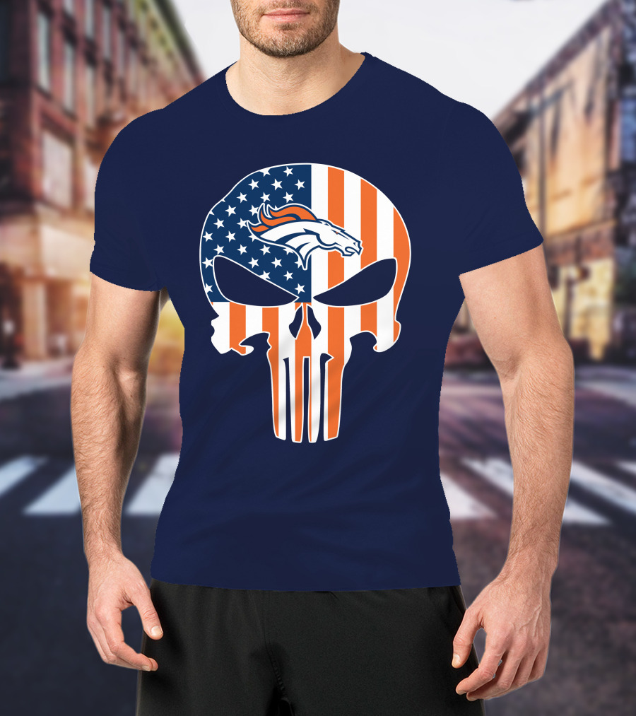 Denver Broncos Punisher Flag Skull T-Shirt