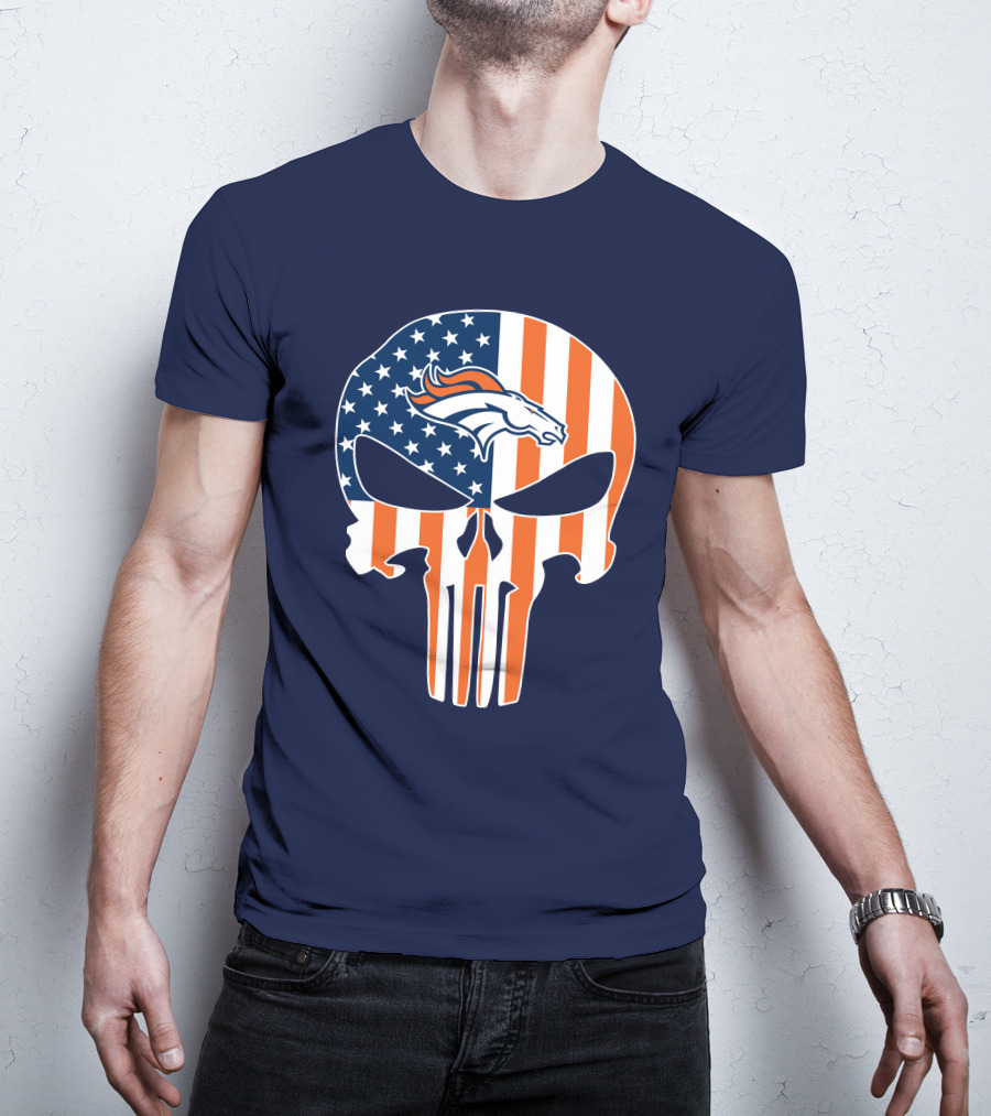 Denver Broncos Punisher Flag Skull T-Shirt