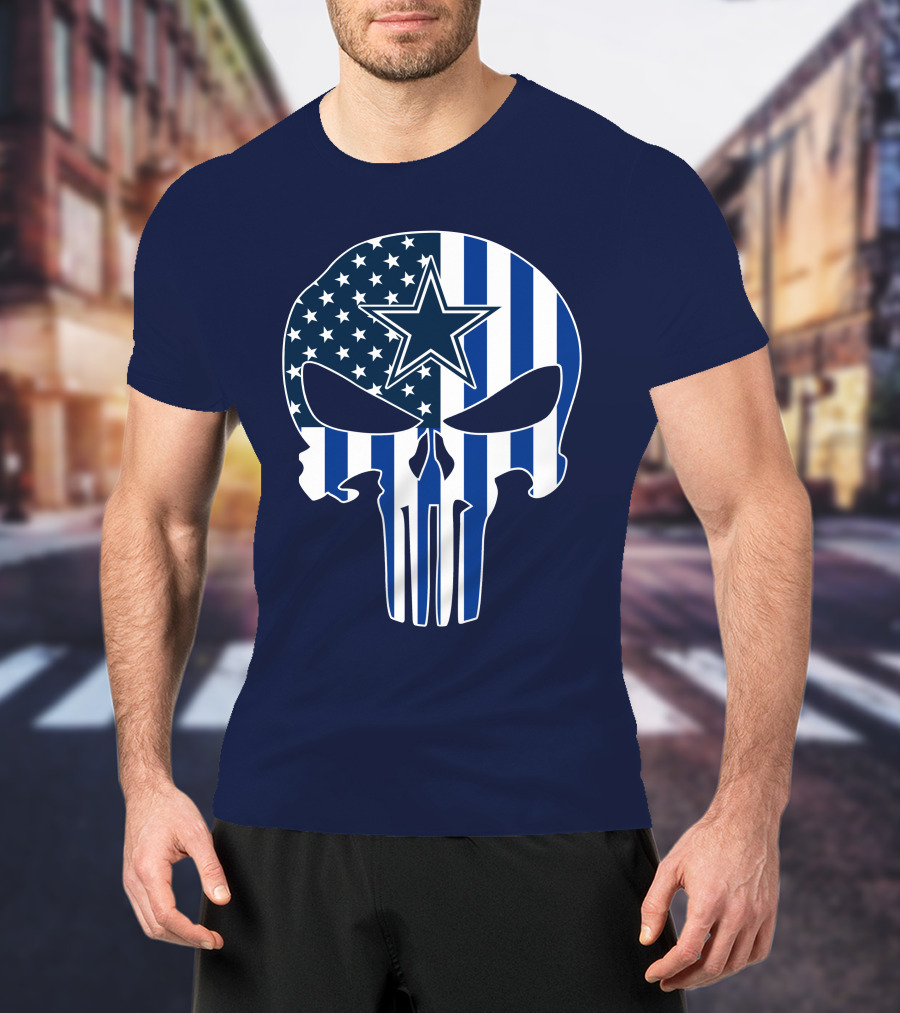 Dallas Cowboys The Punisher Skull American Flag Star Nfl T-Shirt