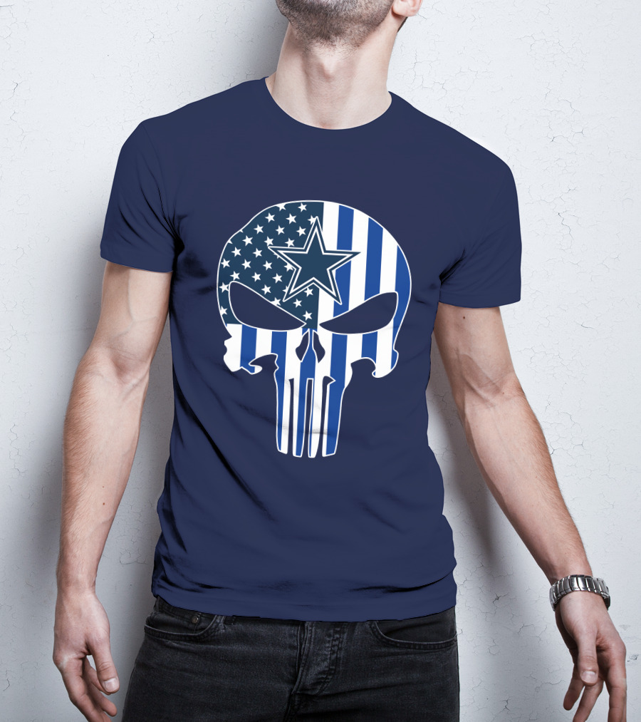 Dallas Cowboys The Punisher Skull American Flag Star Nfl T-Shirt