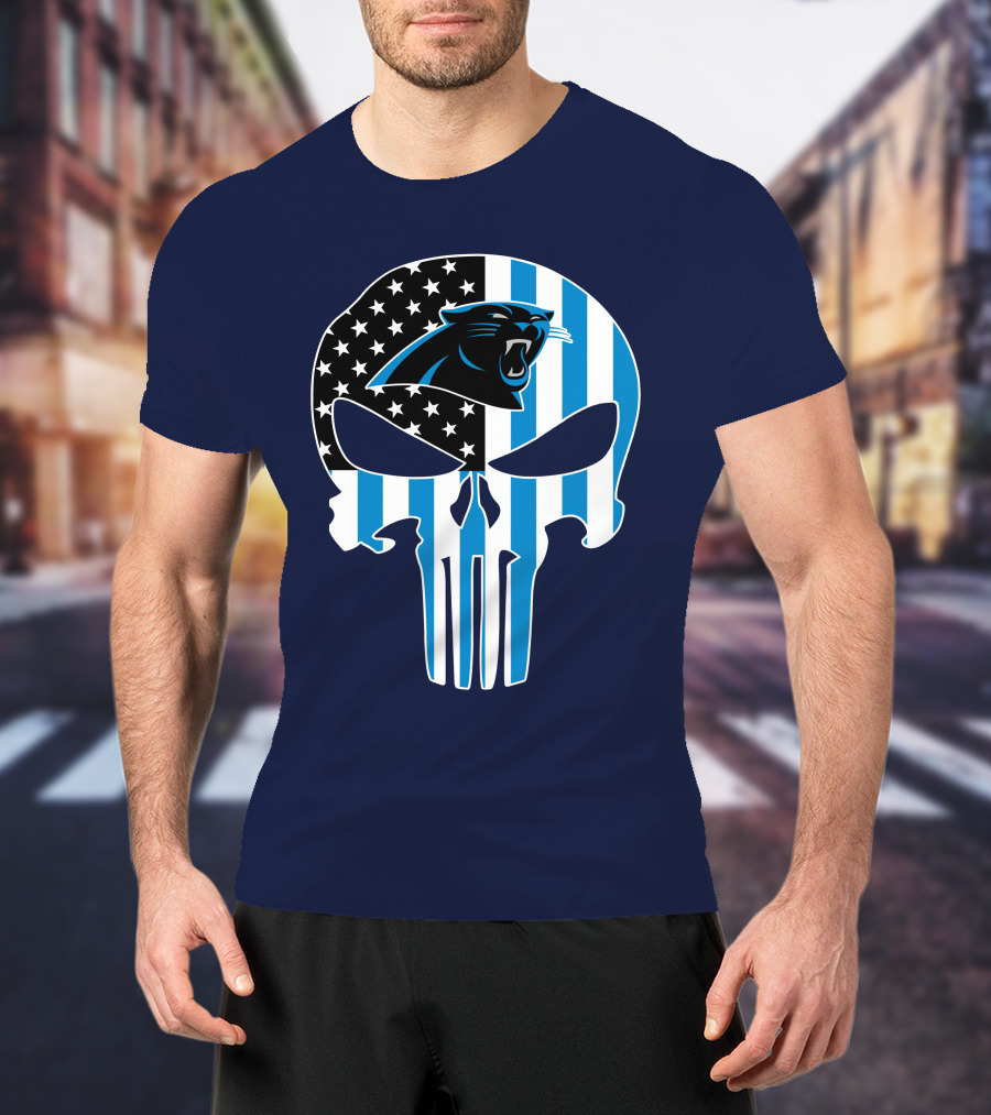 Carolina Panthers The Punisher American Flag T-Shirt