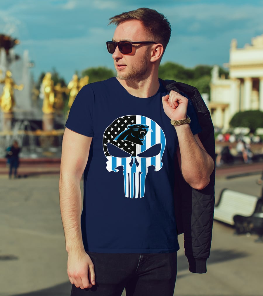 Carolina Panthers The Punisher American Flag T-Shirt