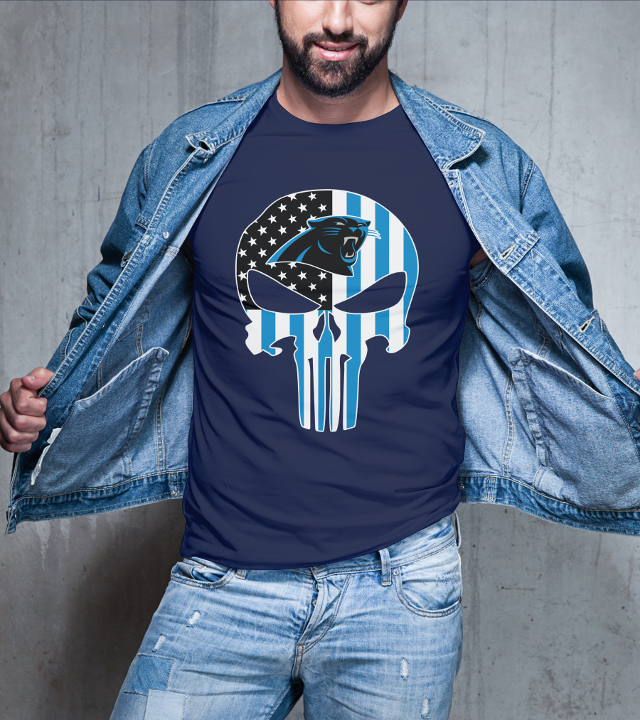 Carolina Panthers The Punisher American Flag T-Shirt