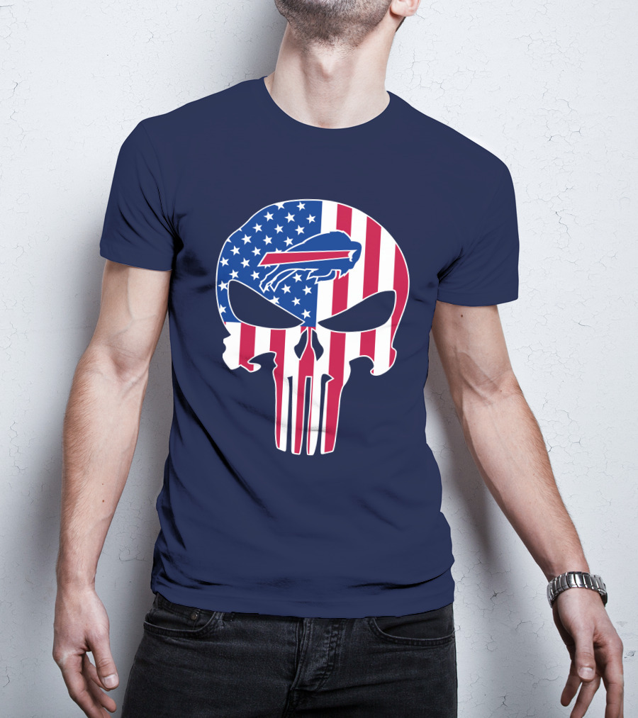 Buffalo Bills The Punisher Skull American Flag Logo Patriotic Sports Fan T-Shirt