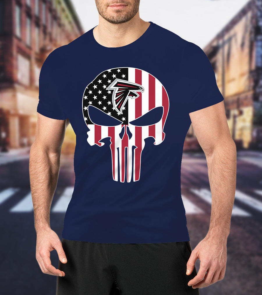 Atlanta Falcons Punisher Skull American Flag T-Shirt