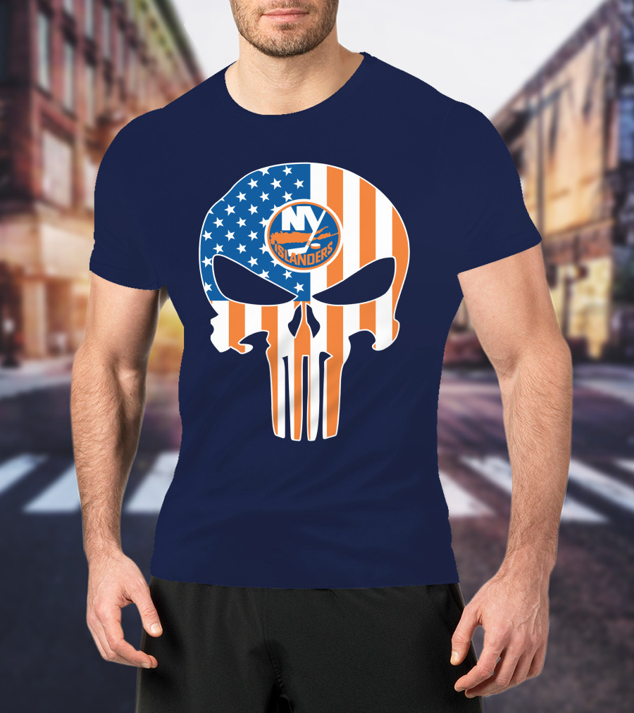 New York Islanders Punisher Skull American Flag T-Shirt