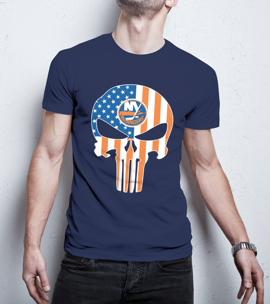 New York Islanders Punisher Skull American Flag T-Shirt