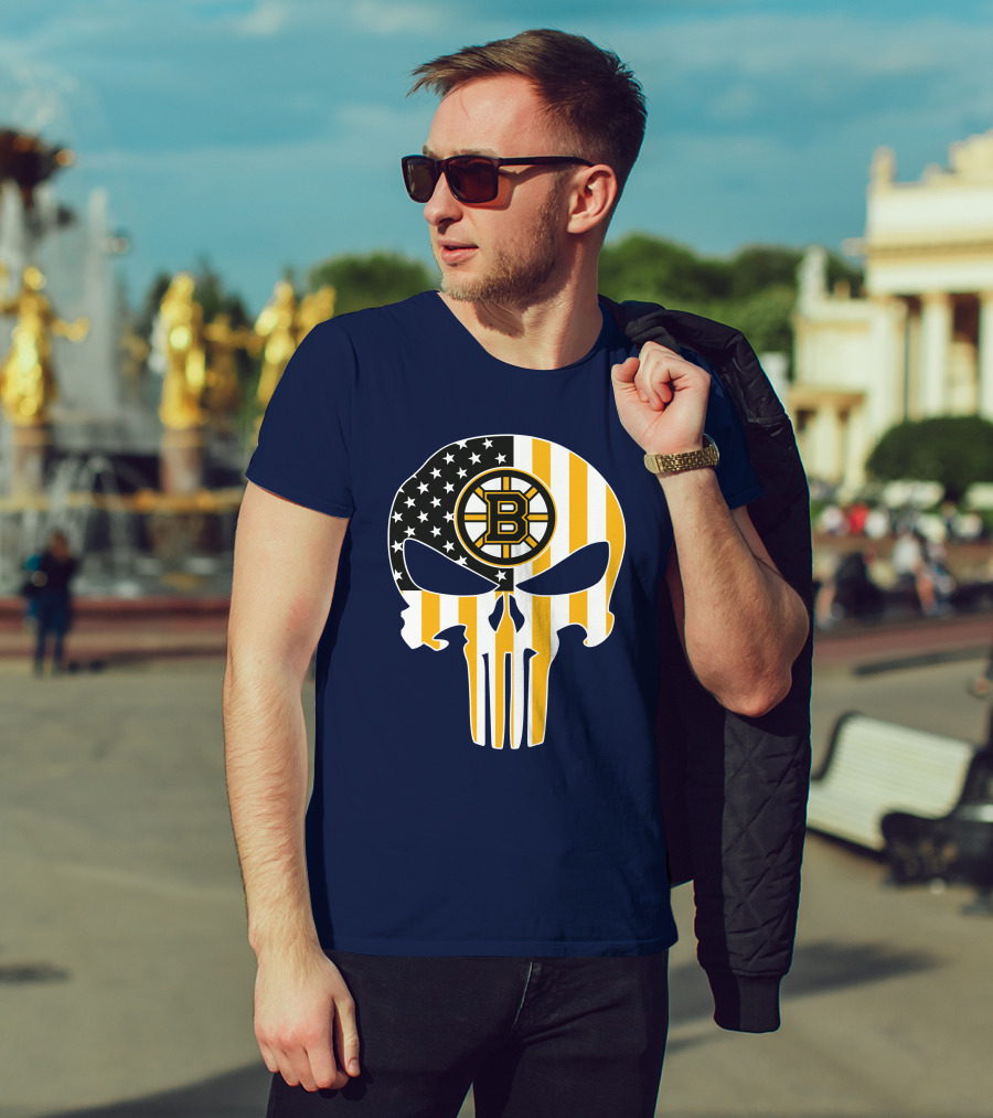 Boston Bruins The Punisher American Flag Skull T-Shirt