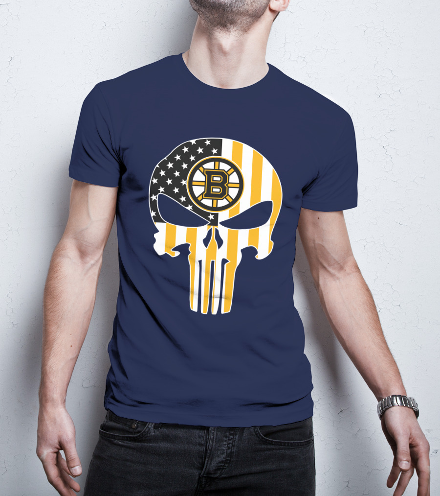 Boston Bruins The Punisher American Flag Skull T-Shirt