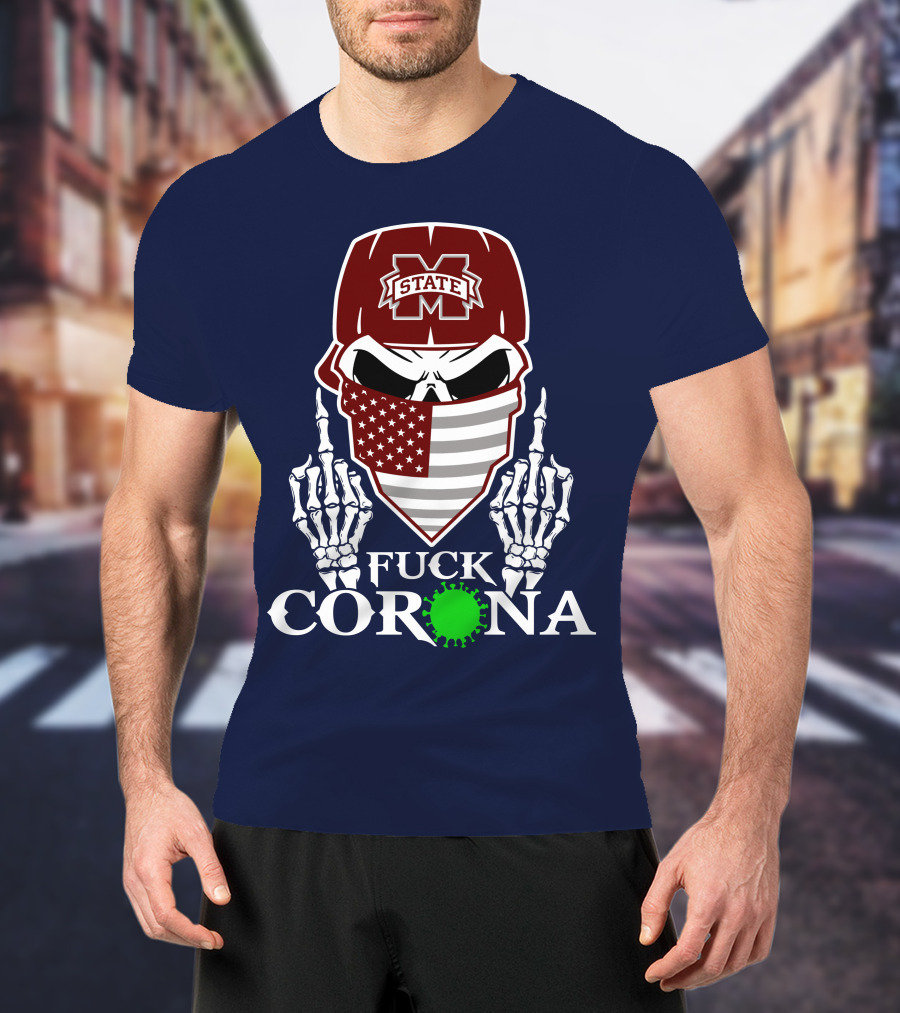 State Bulldogs Skull Mask American Flag Pandemic Statement T-Shirt
