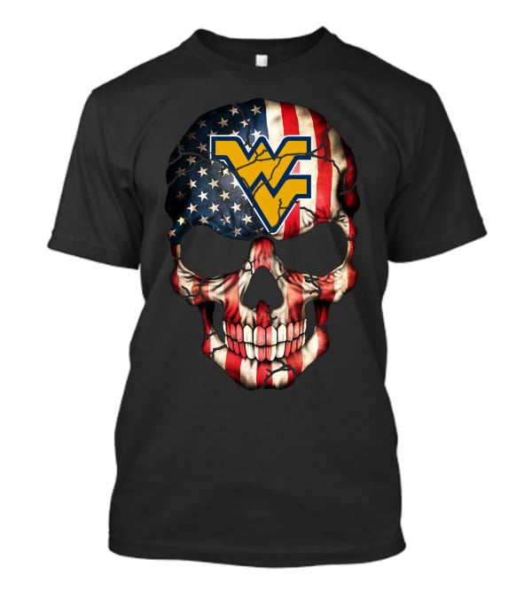 American Flag Skull With West Virginia Mountaineers T-Shirt