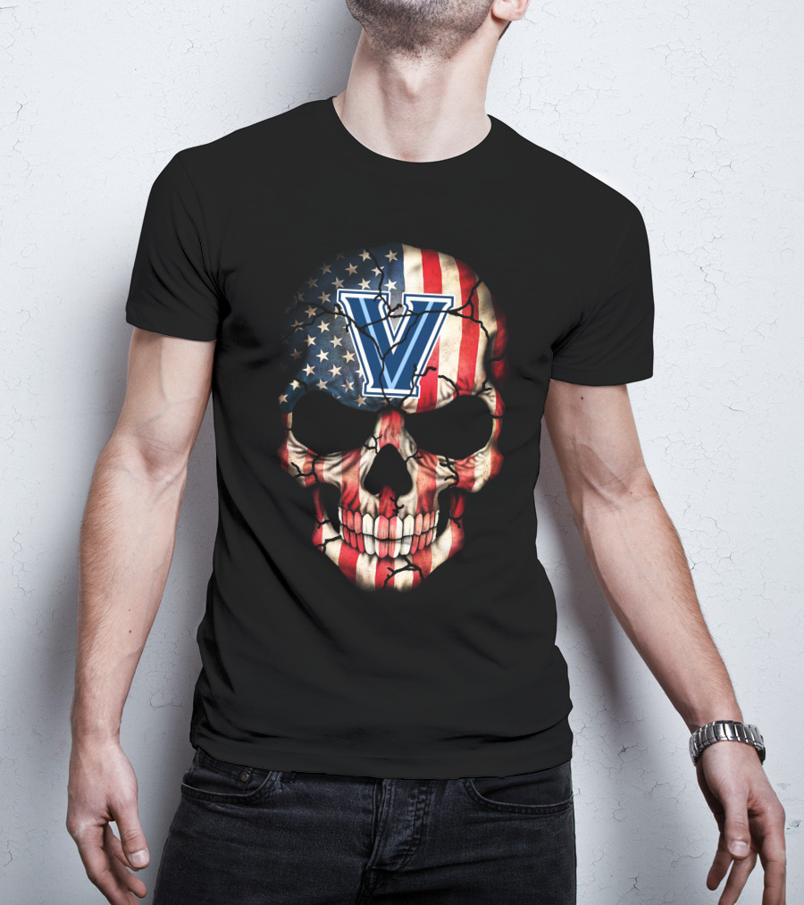 Usa Flag Skull Villanova Wildcats V T-Shirt
