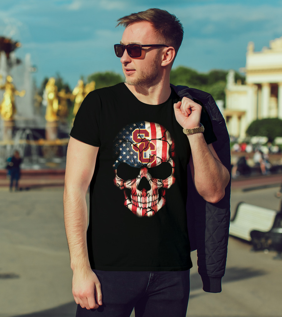 Usc Trojans Skull American Flag T-Shirt