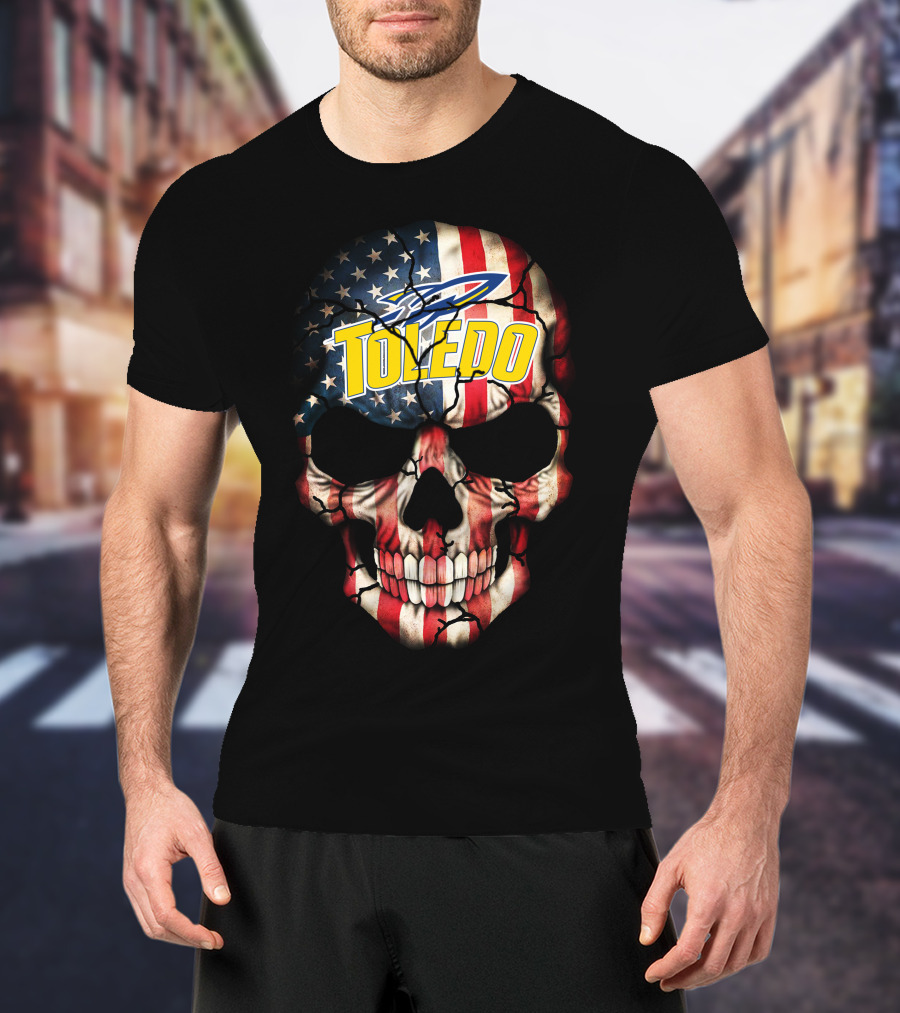 Toledo Rockets Usa Flag Skull T-Shirt