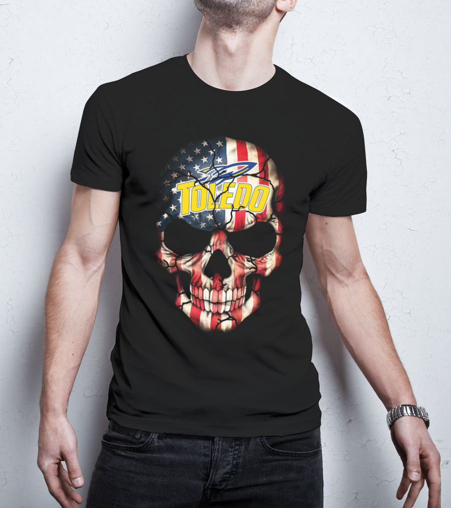 Toledo Rockets Usa Flag Skull T-Shirt