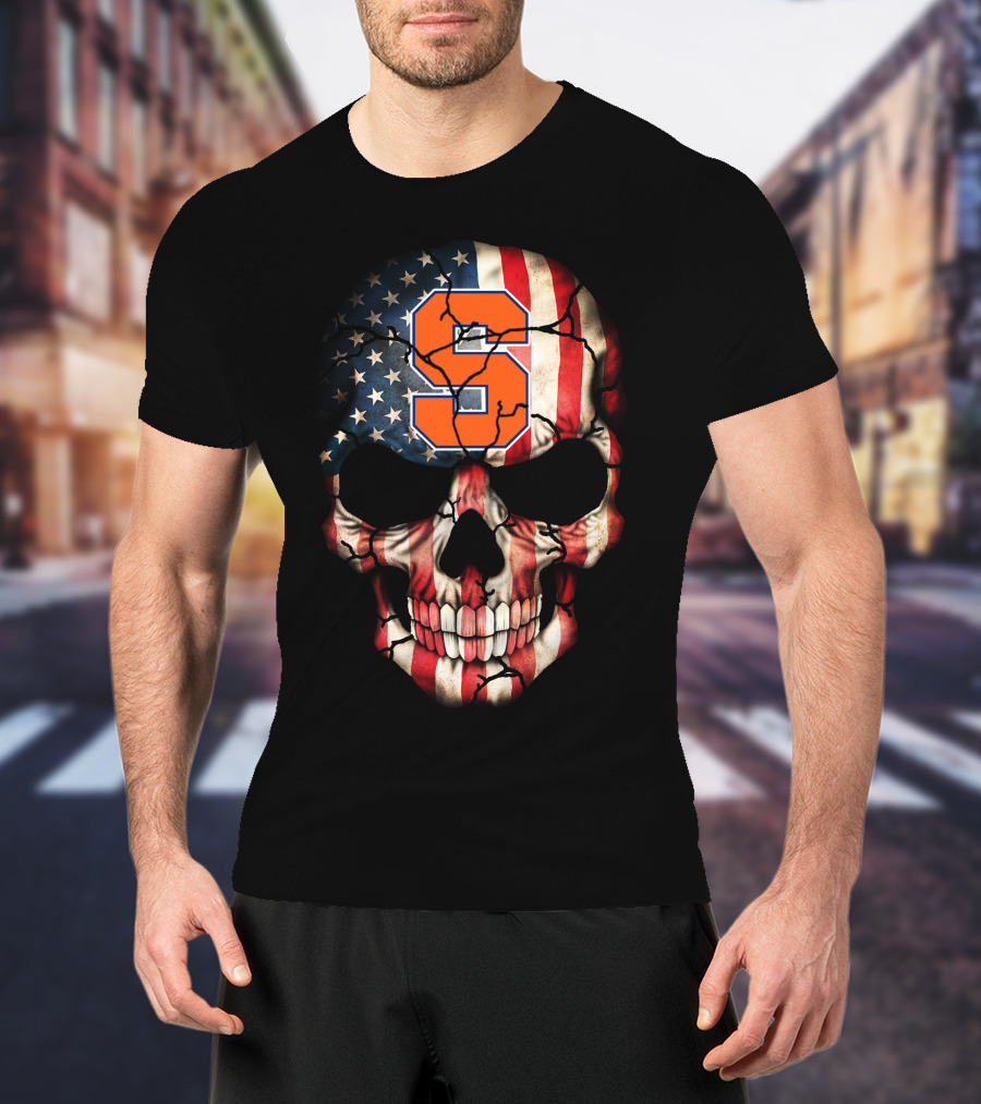 Syracuse Orange Skull American Flag T-Shirt
