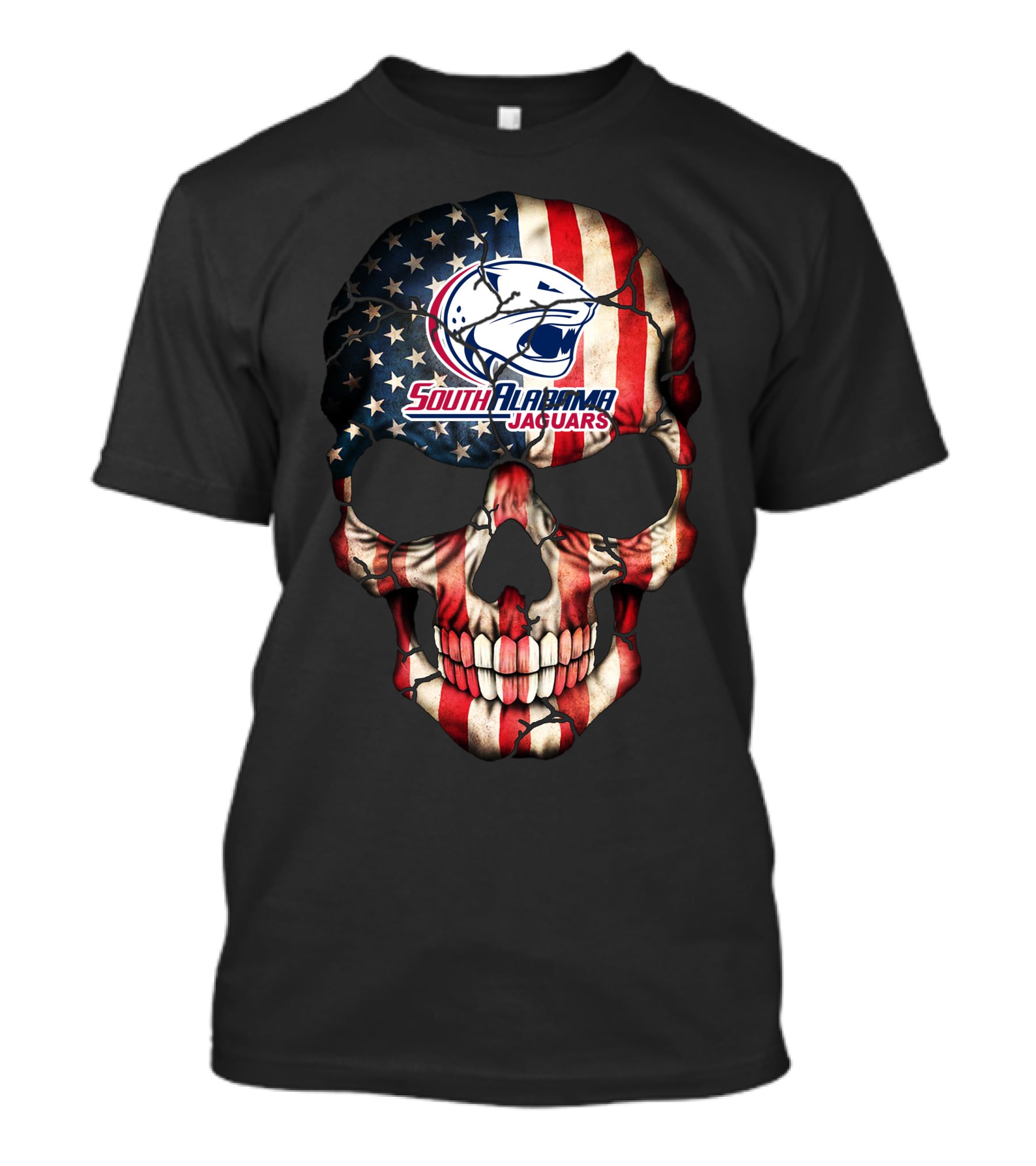 South Alabama Jaguars American Flag Skull T-Shirt