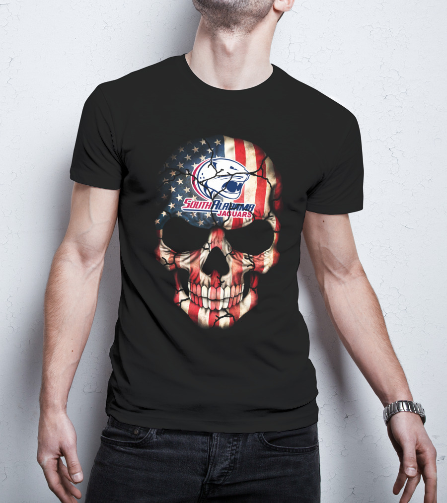 South Alabama Jaguars American Flag Skull T-Shirt