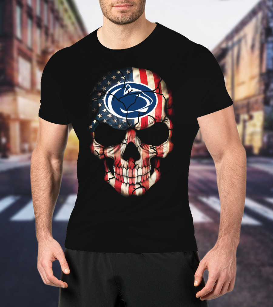Penn State Nittany Lions American Flag Skull T-Shirt