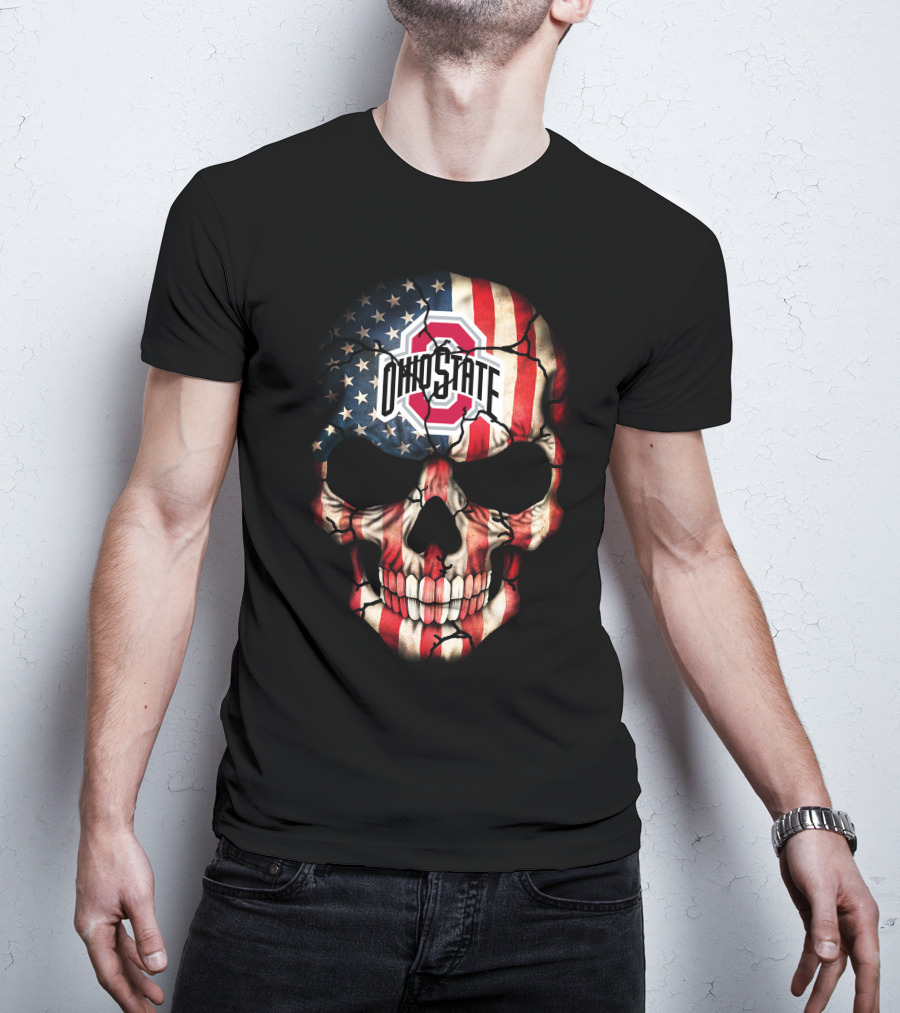 Ohio State Buckeyes Skull American Flag T-Shirt