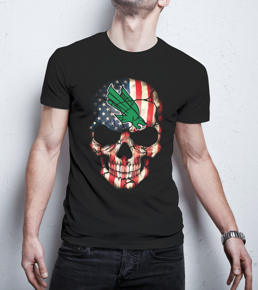 North Texas Mean Green American Flag Skull T-Shirt