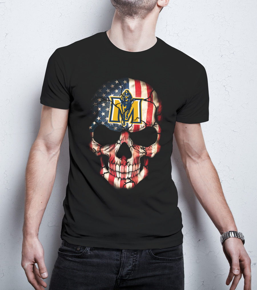 American Flag Skull With Murray State Racers T-Shirt