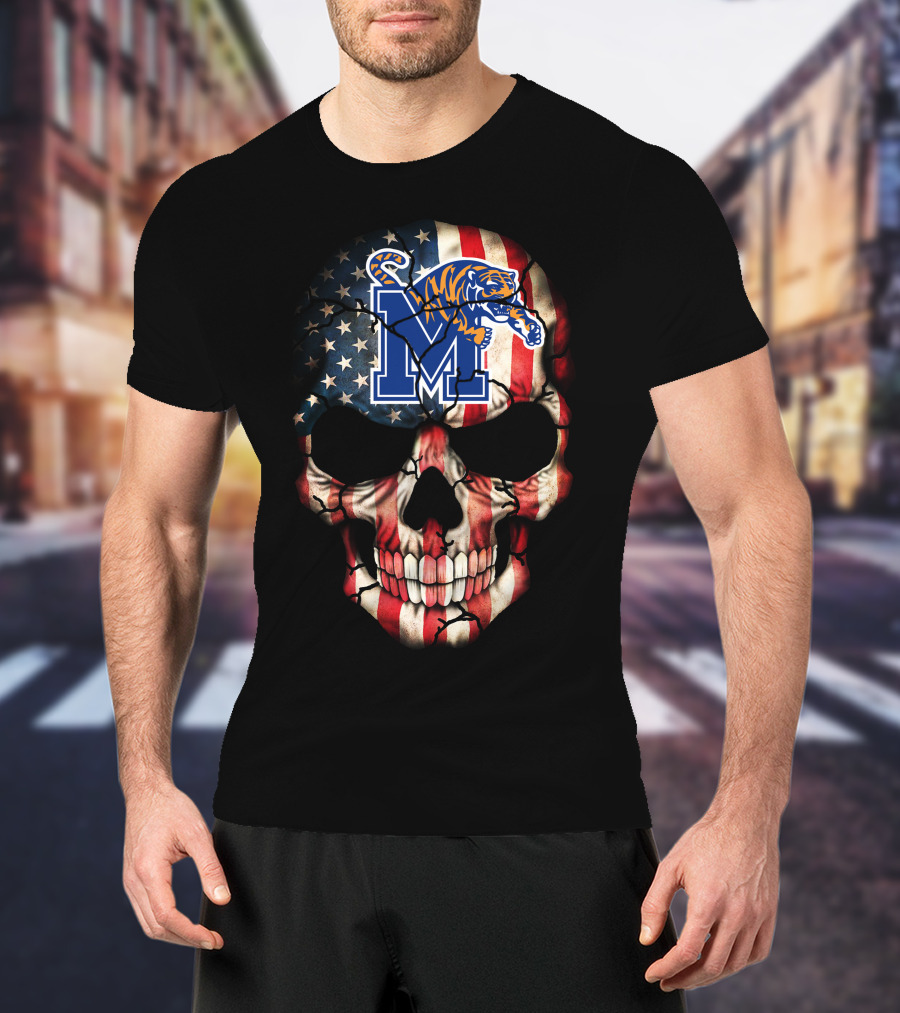 Memphis Tigers American Flag Skull T-Shirt