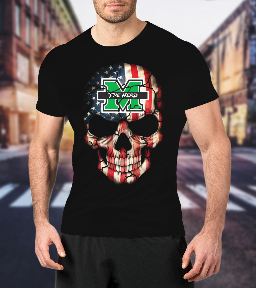 Marshall Thundering Herd American Flag Skull T-Shirt
