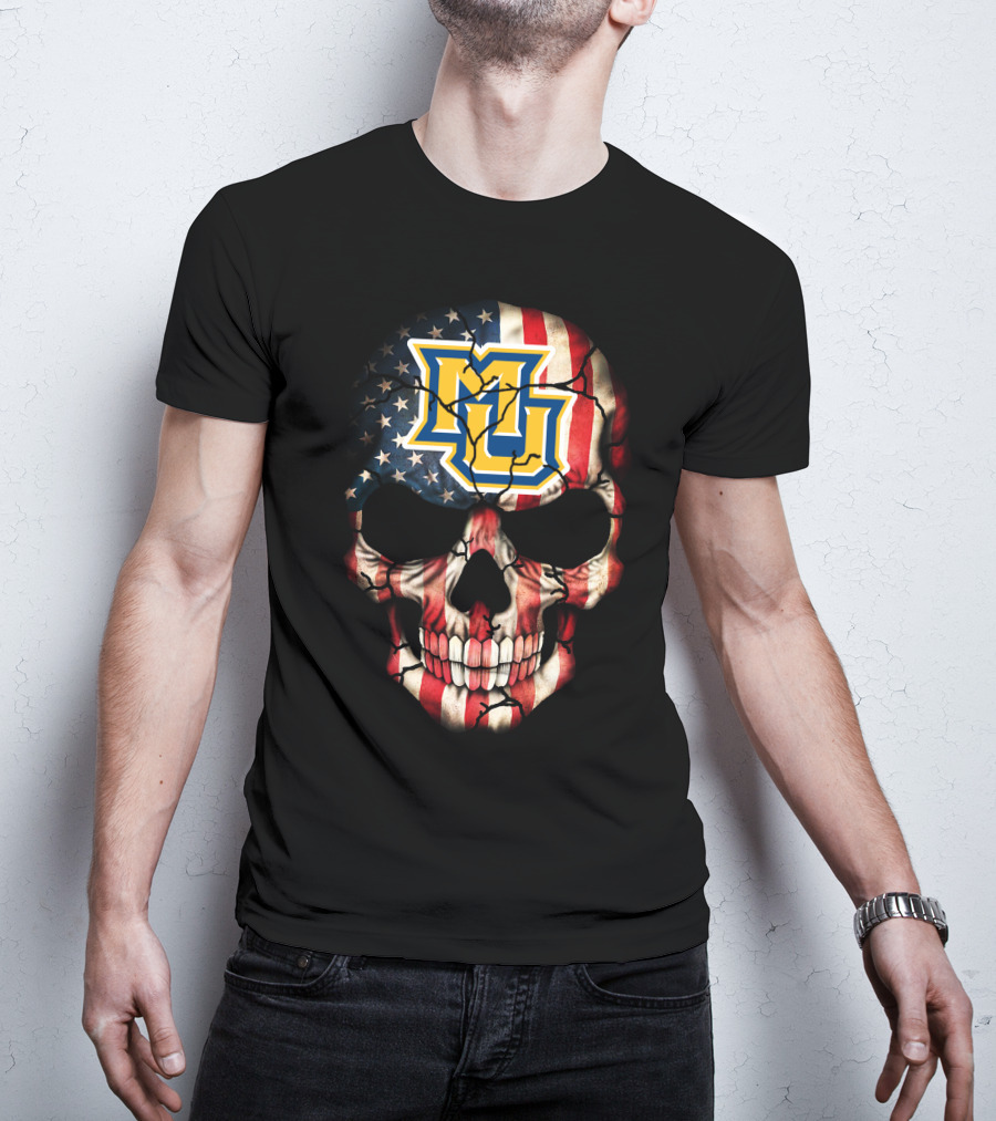 Marquette Golden Eagles American Flag Skull T-Shirt
